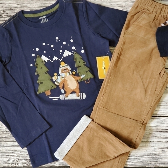 Gymboree Boys Holiday Winter Set Skiing Sloth and Matching Pants Aspen Lodge - Picture 11 of 14